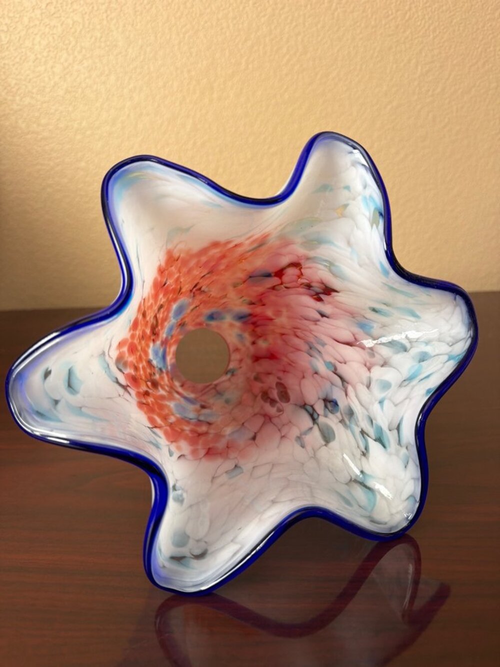 Hand Blown Murano Style Millefiori Art Glass Lamp Shade 1⅝" Fitter Ruffled Rim - Picture 6 of 10